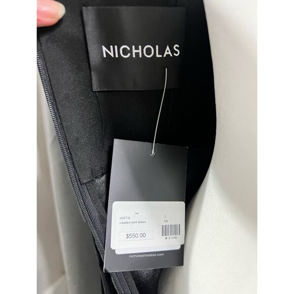 Nwt 550 Nicholas Black Long Pleated Formal Prom Homecoming Dress - Picture 5 of 8